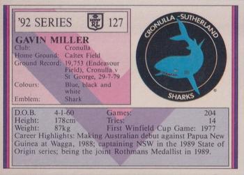 1992 Regina NSW Rugby League #127 Gavin Miller Back